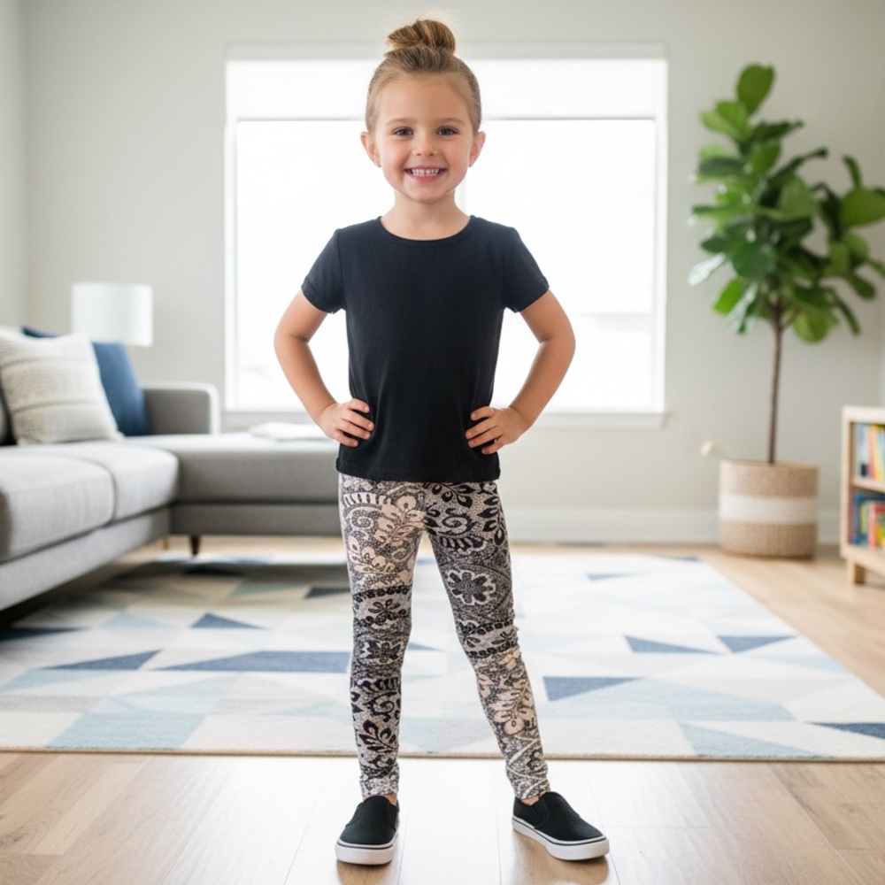 Small NEW Girls Paisley Lace Leggings Kids Soft Yoga Pants - Picture 4 of 7